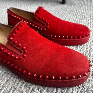 Christian Louboutin Pik Boat Spiked Slip-On Sneakers – Red Suede